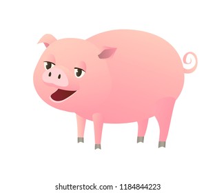 Funny cartoon pig. Cute vector illustration. Character desigh. Chineese New Year 2019 symbol.