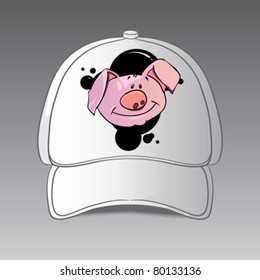 funny cartoon pig emblem on a cap