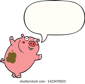 funny cartoon pig with speech bubble