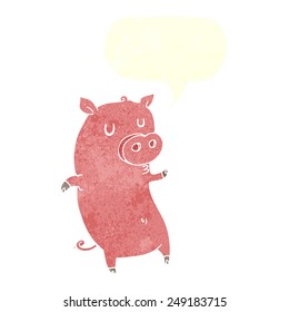 funny cartoon pig with speech bubble