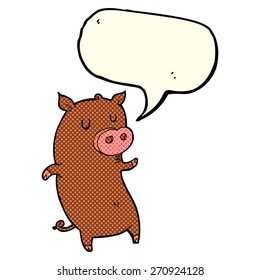 funny cartoon pig with speech bubble