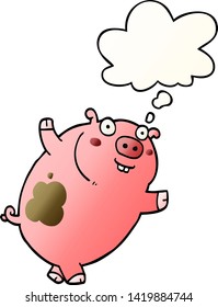 funny cartoon pig with thought bubble in smooth gradient style