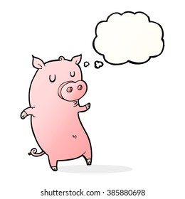 cerdo de caricatura divertido con burbuja de pensamiento