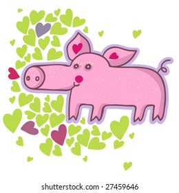 Funny cartoon pig in vector