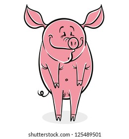 Funny cartoon pig, vector illustration.