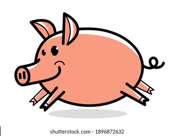 Funny cartoon pig vector illustration isolated on white.