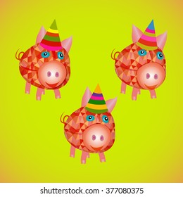 Funny cartoon piggy. Cute cartoon pig. Set