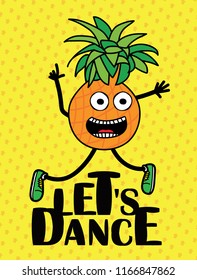 Funny cartoon pineapple dance, character illusytration