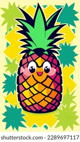 Funny cartoon pineapple sticker vector 