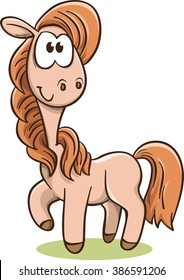funny cartoon pink horse, vector, isolated on white