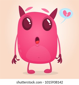 Funny cartoon pink monster in love. Vector illustration of cute monster for St.Valentine's Day