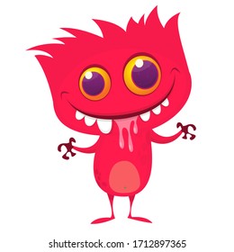Funny cartoon pink monster. Vector illustration