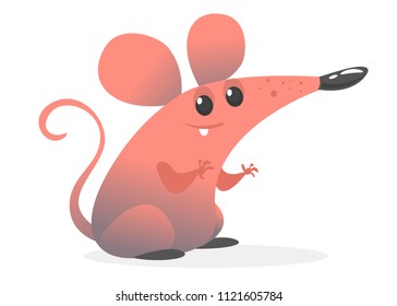 Funny cartoon pink mouse. Vector illustration isolated. Design for sticker, print, logo or children book illustration