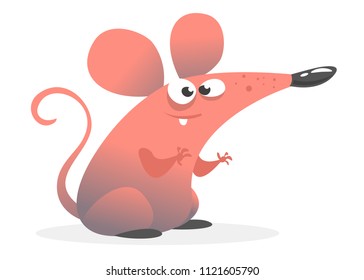 Funny cartoon pink mouse. Vector illustration isolated