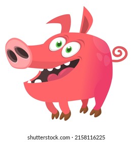 Funny cartoon pink pig. Farm animals. Illustration of a smiling piggy isolated on white