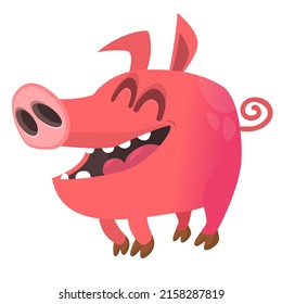 Funny cartoon pink pig. Farm animals. Illustration of a smiling piggy isolated on white