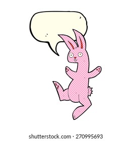 caricatura divertida de conejo rosa con burbuja de habla
