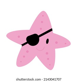 Funny Cartoon pink Starfish Pirate With An Eye Patch