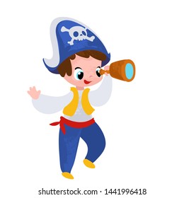 Funny cartoon pirate in children's style. Vector illustration in children's style, for children's books, posters, stickers or room decor