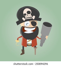 funny cartoon pirate with telescope