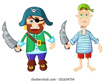 funny cartoon pirates - vector illustration