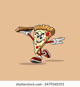 funny cartoon pizza delivery vector