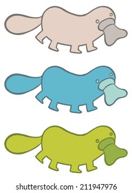 Funny cartoon platypus in different colors - You can design cards, part of logo, mascot, corporate character and so on. Lively animal character.