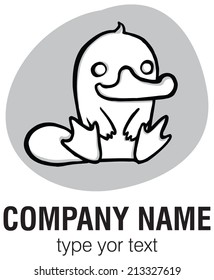 Funny cartoon platypus on colorful back vector logo template - You can design cards, part of logo, mascot, corporate character and so on. Lively animal character.