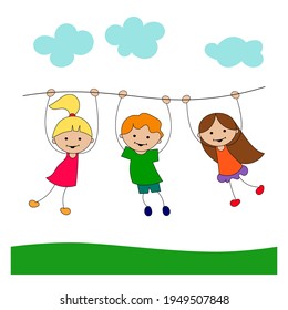 Funny cartoon playing children, vector