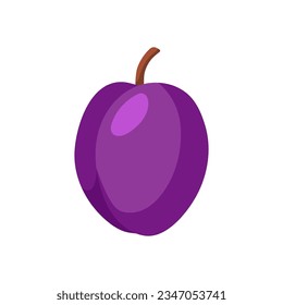 Graciosa ciruela de dibujos animados. La fruta fresca. Ilustración de la alimentación vectorial aislada en el fondo blanco.