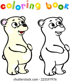 Funny cartoon polar bear coloring book. Vector illustration for child