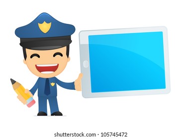 funny cartoon policeman in various poses for use in advertising, presentations, brochures, blogs, documents and forms, etc.