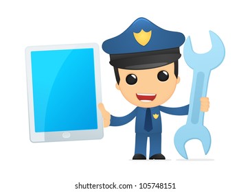 funny cartoon policeman in various poses for use in advertising, presentations, brochures, blogs, documents and forms, etc.