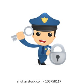 funny cartoon policeman in various poses for use in advertising, presentations, brochures, blogs, documents and forms, etc.