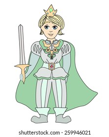 Funny cartoon prince on white background
