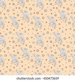 Funny cartoon princess  vector seamless pattern