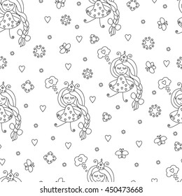 Funny cartoon princess  vector seamless pattern