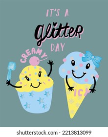 Funny Cartoon Print design.  Editable colors and vector curves.  For your t-shirts, stickers or cover designs. Hope you like it. 