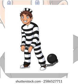 funny cartoon prisoner handcuffed and chained with iron shackles