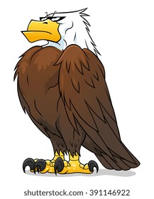 Funny cartoon proud eagle in cool sunglasses isolated on the white background.