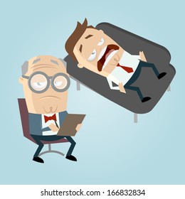 Funny Cartoon Psychiatrist With Patient On Couch