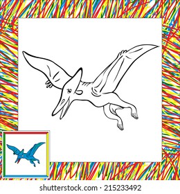 Funny cartoon pterodactyl. Coloring book for children