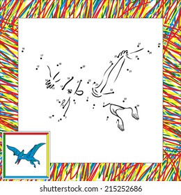 Funny cartoon pterodactyl. Coloring book for children dot to dot