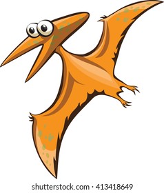 funny cartoon pterodactyl flies, vector, isolated on white