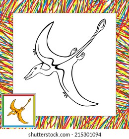 Funny cartoon pterodactyl. Part  of coloring book for children
