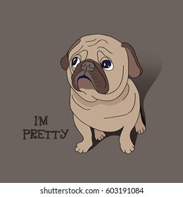 Funny cartoon pug puppy. Vector illustration.