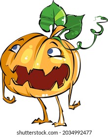 Funny cartoon pumpkin character. Cute orange vegetables vector illustration. Eco Food icon.