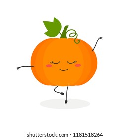 Funny cartoon pumpkin dancing ballet. Vector flat illustration isolated on white background