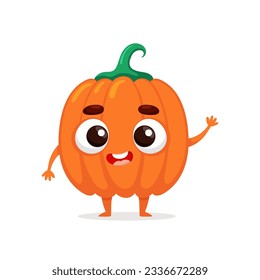 Funny cartoon pumpkin. Kawaii vegetable character. Vector food illustration isolated on white background.