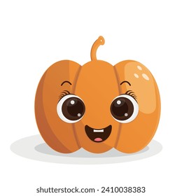 Funny cartoon pumpkin on purple background.Vector pumpkin character